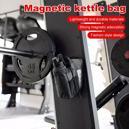 Magnetic Gym Water Bottle Carrier Bag with Phone Pocket & Shoulder Strap - 6 Built-In Magnets for Ultimate Convenience